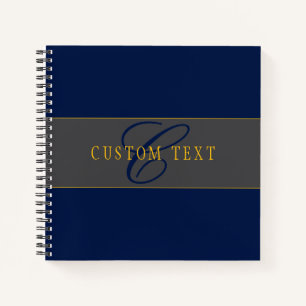 Elegante Schreibschrift-Monogramm Dunkelblau Grau Notizbuch