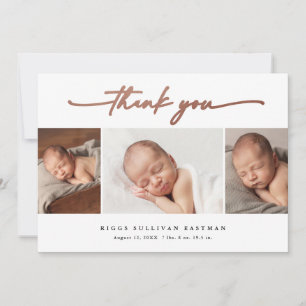 Elegante Schrift 3 Foto-Collage Baby Dankeskarte