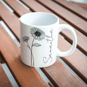Elegante Schrift Aster September Geburtsblumen Nam Kaffeetasse