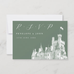 Elegante Schrift Burg Weise Grüne Hochzeit RSVP Karte