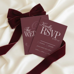 Elegante Schrift Burgunderrote formelle Hochzeitsd RSVP Karte