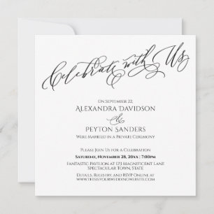 Elegante Schrift Feiern Sie mit uns Schwarz & Weiß Einladung