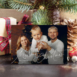 Elegante Schrift Frohe Weihnachten Familienfoto