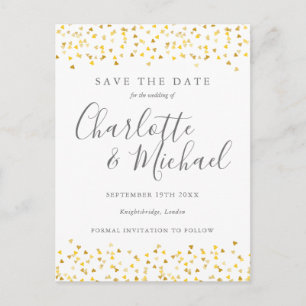 Elegante Schrift Goldene Herzen Konfetti Save-the- Postkarte