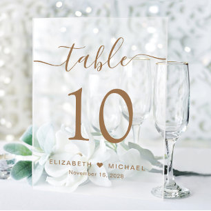 Elegante Schrift Hochzeit Gold Tischnummer Mattier Acrylschild