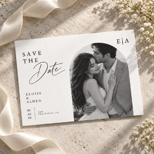 Elegante Schrift Hochzeit Schwarz-Weiß-Foto Save The Date