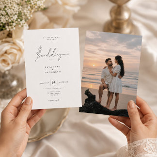 Elegante Schrift Hochzeits-Einladung mit Foto. Einladung