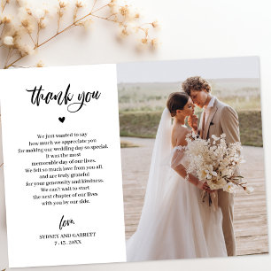 Elegante Schrift Hochzeitsfoto Danke Postkarte