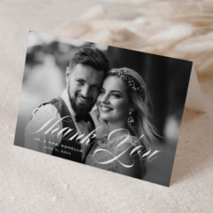 Elegante Schrift Hochzeitsfoto Dankeskarte