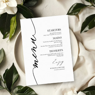 Elegante Schrift Hochzeitsmenükarte für Teller Menükarte