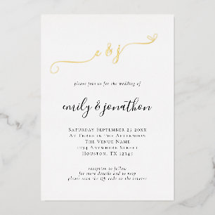 Elegante Schrift Initialen QR Code Hochzeit Echt Folieneinladung