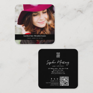 Elegante Schrift Kalligrafie mit Foto & QR-Code-Lo Quadratische Visitenkarte