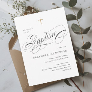 Elegante Schrift Kalligrafie Schwarz und Weiß Tauf Einladung
