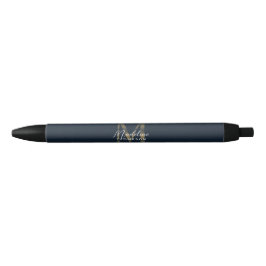Elegante Schrift Metallisches Marineblau Gold Mono Kugelschreiber