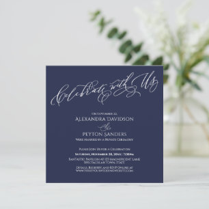 Elegante Schrift Mit uns feiern Navy Blau Einladung