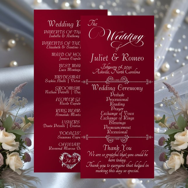 Elegante Schrift & Monogramm - Burgunder Hochzeit Programm (Von Creator hochgeladen)