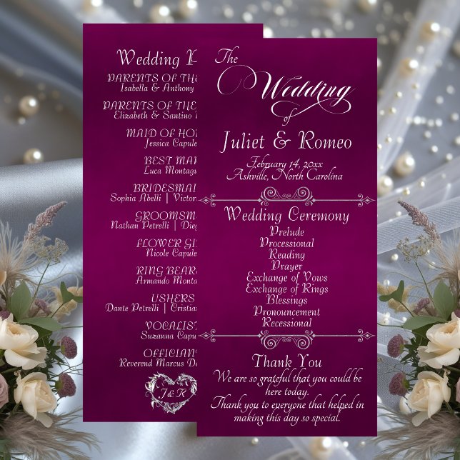 Elegante Schrift & Monogramm - Pflaumenhochzeit Programm (Von Creator hochgeladen)