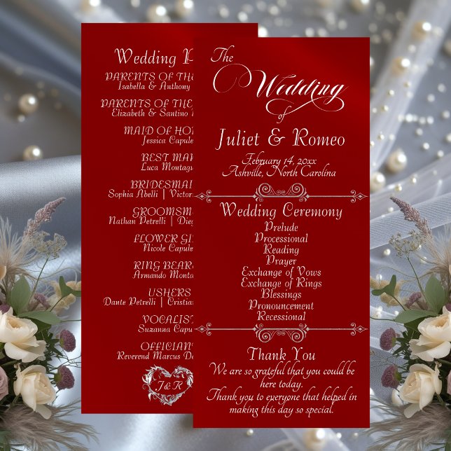 Elegante Schrift & Monogramm - Rote Hochzeit Programm (Von Creator hochgeladen)