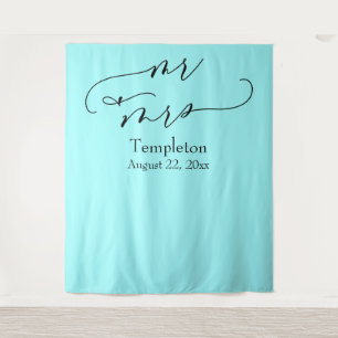 Elegante Schrift Mr & Mrs Aqua Foto Hintergrund Wandteppich