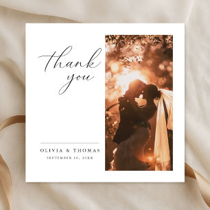 Elegante Schrift Romantisches Foto Hochzeit Quadra Dankeskarte