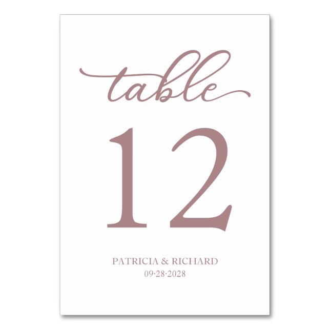 Elegante Schrift Rose Gold Hochzeit Tischnummer (Vorderseite)