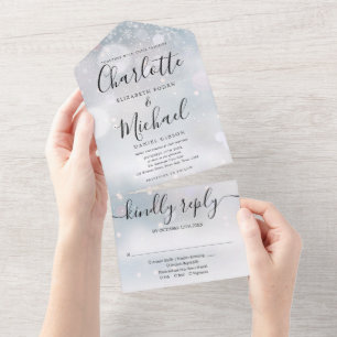 Elegante Schrift-Schneeflocken Winterhochzeit All In One Einladung