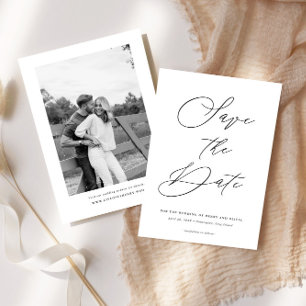 Elegante Schrift Schwarzweißfoto auf der Rückseite Save The Date