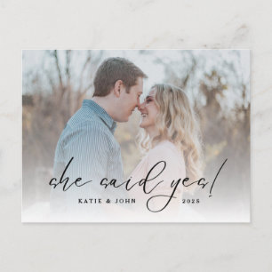 Elegante Schrift Sie hat Ja Foto Engagement Ankündigungspostkarte
