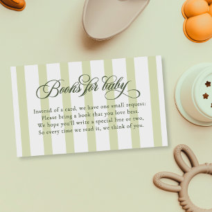 Elegante Schrift Streifen Baby Shower Bücher für B Begleitkarte
