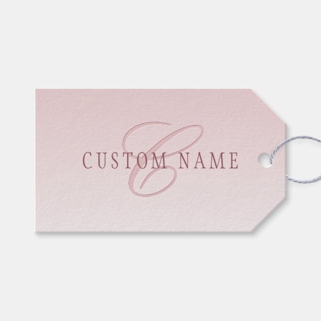 Elegante Schrift und Monogramm | Rose Ombre Geschenkanhänger (Vorderseite (Horizontal))