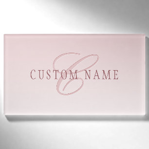 Elegante Schrift und Monogramm   Rose Ombre Namenschild