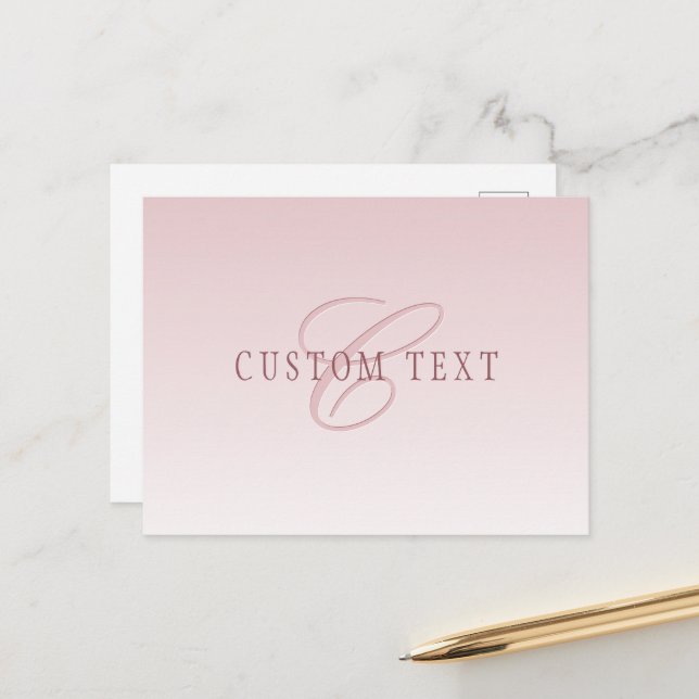 Elegante Schrift und Monogramm | Rose Ombre Postkarte (Vorderseite/Rückseite Beispiel)
