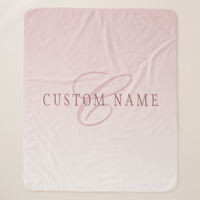 Elegante Schrift und Monogramm | Rose Ombre Sherpadecke (Vorderseite)