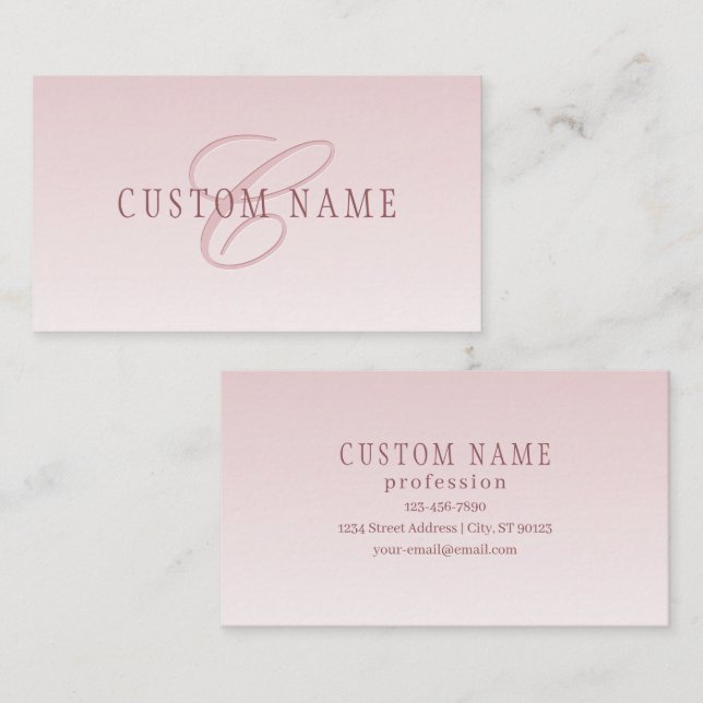 Elegante Schrift und Monogramm | Rose Ombre Visitenkarte (Vorne/Hinten)