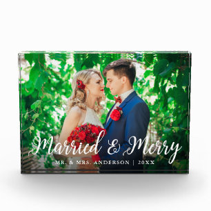 Elegante Schrift Verheiratet und Fröhlich Foto-Hoc Fotoblock
