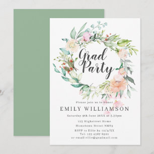 Elegante Schrift Wasserfarbe Blumen Abschlussfeier Einladung