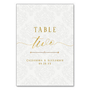 Elegante Schrift Weiße Spitze Gold Hochzeit Zwei 2 Tischnummer