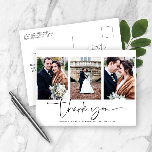 Elegante Schriftfoto Hochzeit Danke Postkarte