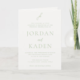 Elegante Schriftmonogramm-Hochzeit in Salbeigrün Einladung