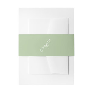 Elegante Schriftmonogramm-Hochzeit in Salbeigrün Einladungsbanderole