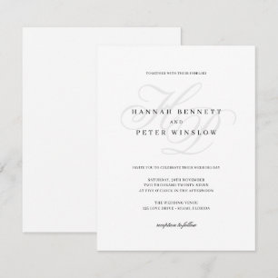 Elegante Schriftmonogramm-Initialen Weiße Hochzeit Einladung