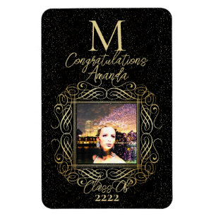 Elegante Schriftrolle + Goldene Punkte Gratulation Magnet