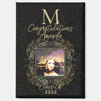 Elegante Schriftrolle + Goldene Punkte Gratulation Magnet