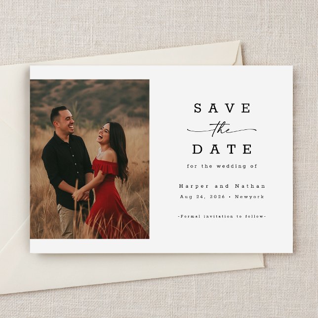 Elegante Schriftzug Foto QR-Code Hochzeit Save The Date (Von Creator hochgeladen)