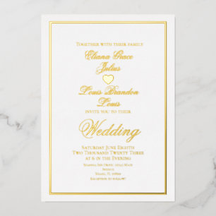 Elegante Schriftzug-Rand-Herz-Hochzeits-Pressed   Folieneinladung