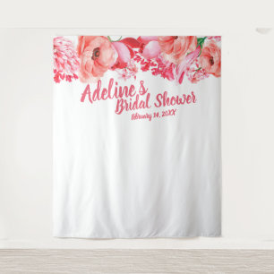 Elegante Schriftzug Rosa-Aquarell-Blumen-Brautpart Wandteppich