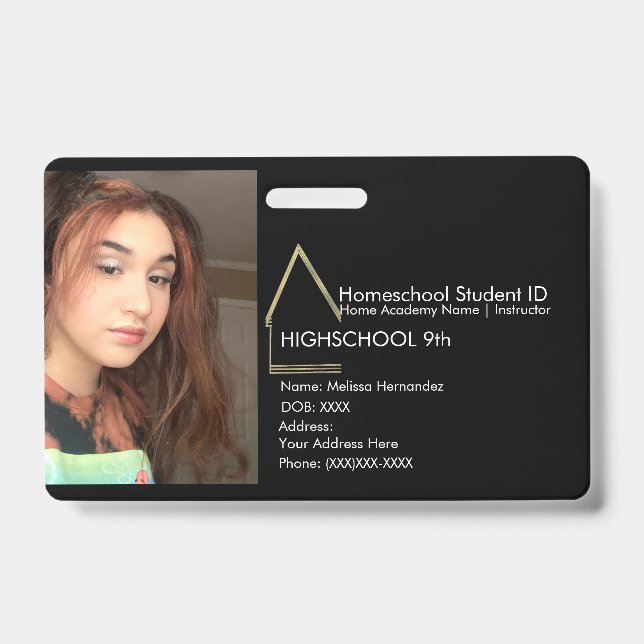Elegante Schule Ausweis Schwarze Imitate Gold (Vorderseite)