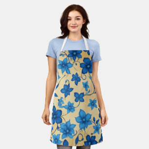 Elegante Schürze in Beige und Blauer Flora für die
