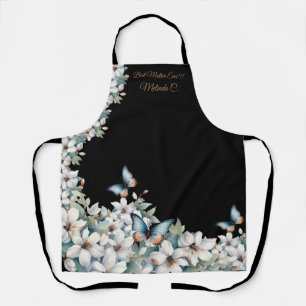 Elegante Schürze mit Blumen und Schmetterlingen