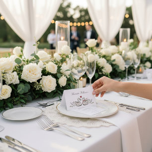 Elegante Schwan-Liebespaar-Hochzeitsplatzkarte Tischnummer